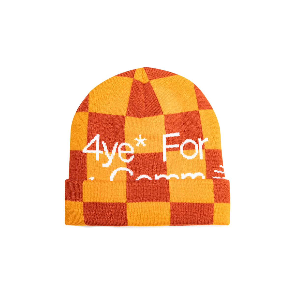 Custom orange check knit beanie with cuff sample